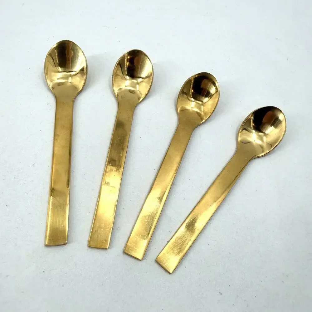 4 PC Gold Tone Demitasse Espresso Mini Small Coffee Spoons 18/8 Stainless 4.5